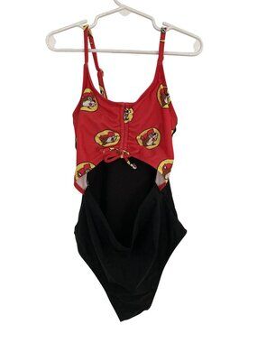 Buc-ees Youth Red & Black Cut-Out Swimsuit With Adjustable Straps Size YL